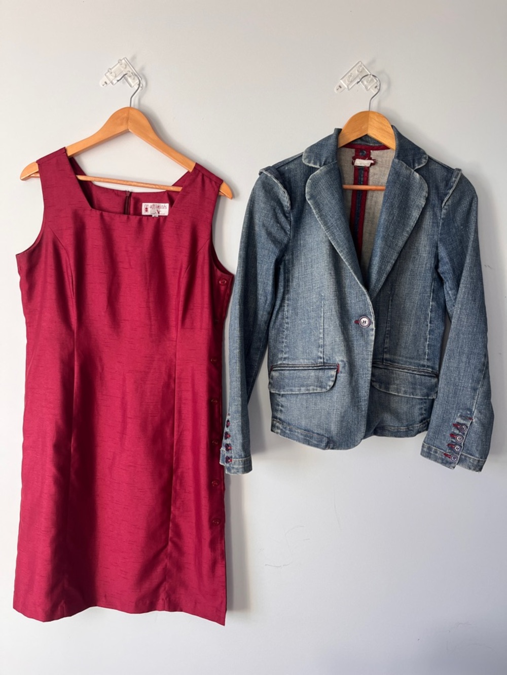 🔥CLEAROUT🔥Burgundy Sheath Dress + Denim Blazer Outfit | Smart Casual
